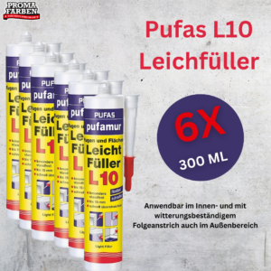 6x Pufas L10 pufamur Fugen und Flächen Leichtfüller 310 ml Spachtel Fuge Risse